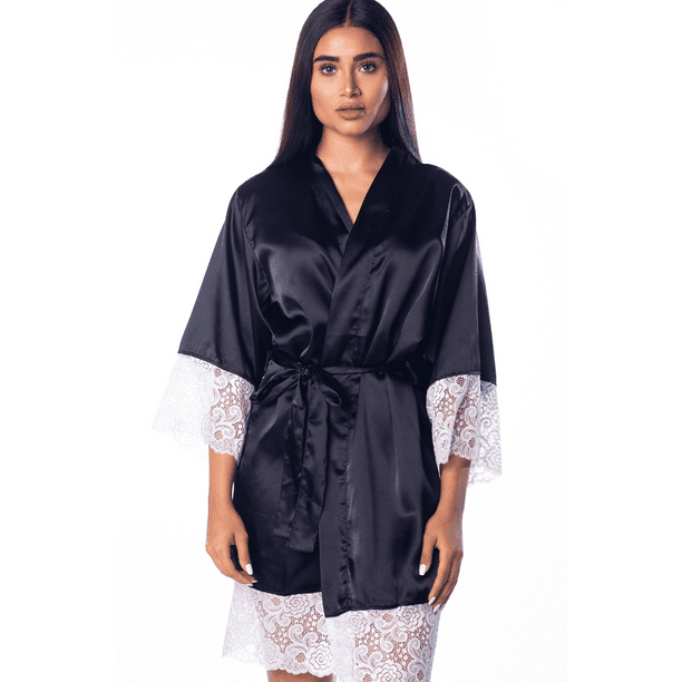 Women’s Lace Satin Silky Robe Kimono for Bride Bridesmaids Flower Girls Comfy Robe for Kids and