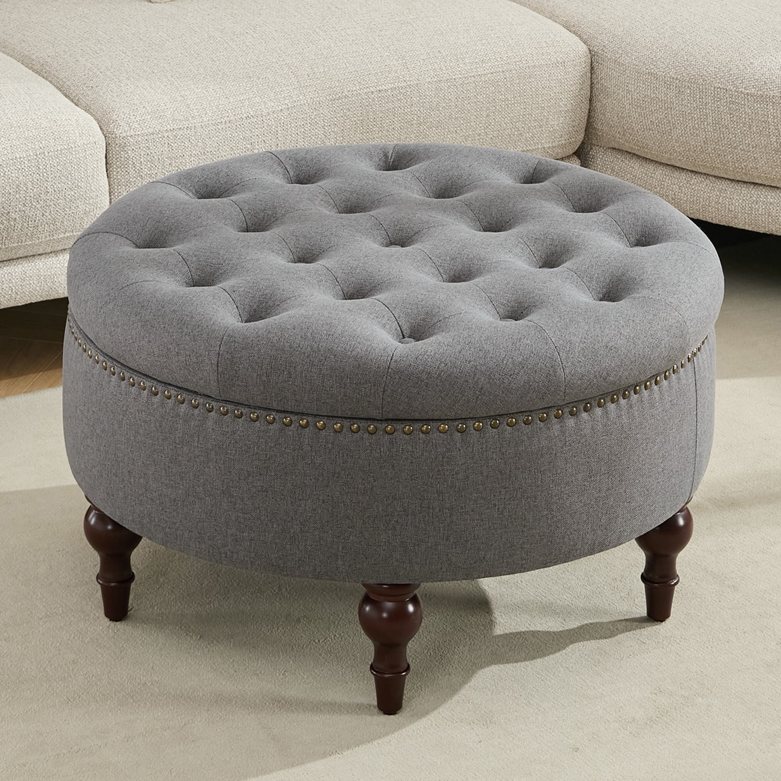 JURANYAZHU 31.5 Inch Oversized Storage Ottoman, Upholstered Storage Seat, with Reversible Lid, Multifunctional As a Coffee Table, Linen Fabric, for Living room,Bedroom,Dark Gray