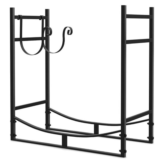 30" L X 30" H Heavy Duty Firewood Rack with Kindling Holder Wood Storage Accessory for Indoor Outdoor Wood Storage Black