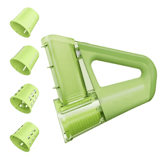 Electric Cheese Grater Portable Salad Maker with 4 Different Shapes of Blades 40W Electric Rotary Slicer Shredder Green,1 x food processor 4 x slicers 1 x charging cable,Green