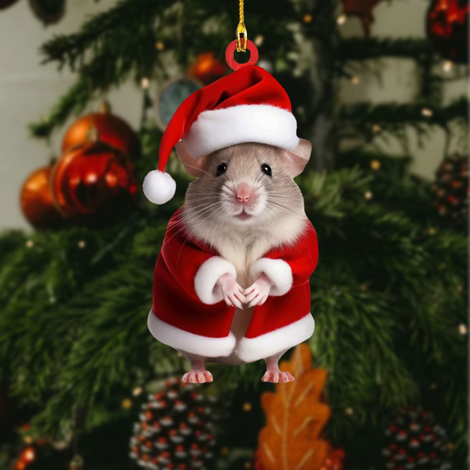 Cute Christmas Mouse Decorations,2D Flat Acrylic Hanging Christmas Tree Ornaments,Xmas Keepsake Pendant for Pet Lovers,Car Rear View Mirror Accessories,Xmas,Acrylic Mouse Pendant(2Pc)
