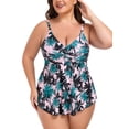 thumbnail image 2 of RELLECIGA Women's Swimsuit Set V Neck Tankini Top with High Waisted Full Coverage Bottom Two Piece Bathing Suit Plus Size XXXL, 2 of 8