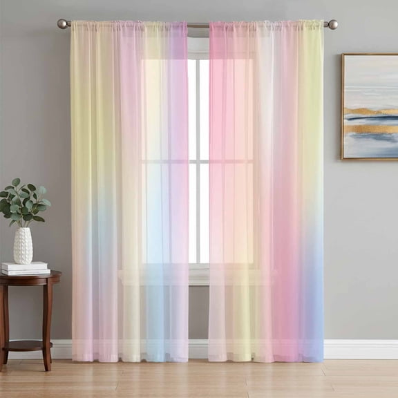 Pink Purple Semi Sheer Curtains 108 Inch Length 2 Panels Set, Modern Colorful Ombre Abstract Tie Dye Art Sheer Kitchen Curtain Privacy Voile Window Curtain for Living Room Bedroom Rod Pocket Drapes