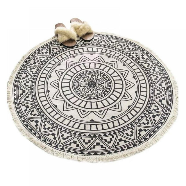 Rug Bedroom Rug Bohemian Mandala Circle Area Rug Cotton Hand Woven Table Rug with Tassels Nursery Kids Room for Home Living Room Coffee Circular Rugs