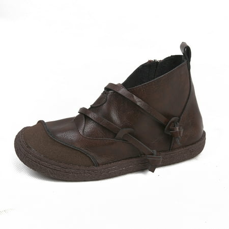 

Womens Flat Ankle Boots Ladies Vintage Winter Casual Zipper Round Toe Shoes Party New