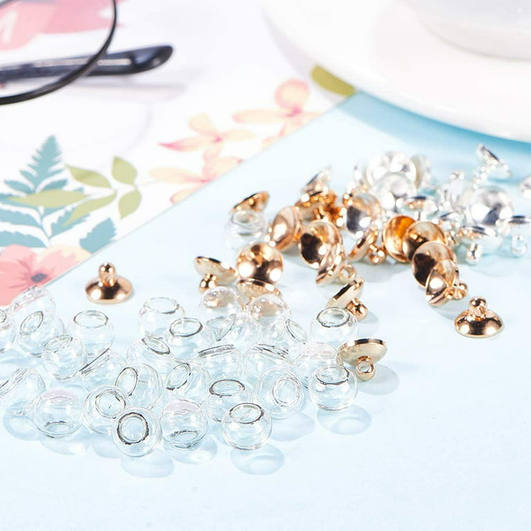 60Pcs Glass Globe Beads Earring Hook Flower Bails Caps DIY Dangle Earring  Making