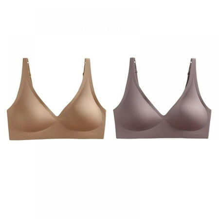 

Women Seamless Push up Bra Padded Soft Underwire T-shirt Bras - V Neck Soft and Light Basic Bras for Women Everyday Comfortable Bras(2-Packs)