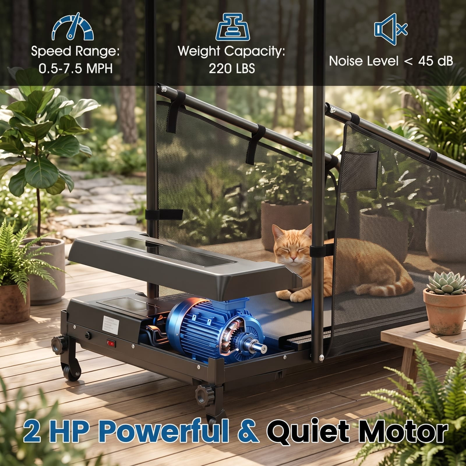 Vebreda Dog Treadmill for Small Medium Dogs, 2 HP Quiet Under-45dB Motor Pet Running Machine with Remote Control, LCD Display, 3-Level Incline, 0.5-7.5 MPH Speed & 220 lbs Capacity, Black