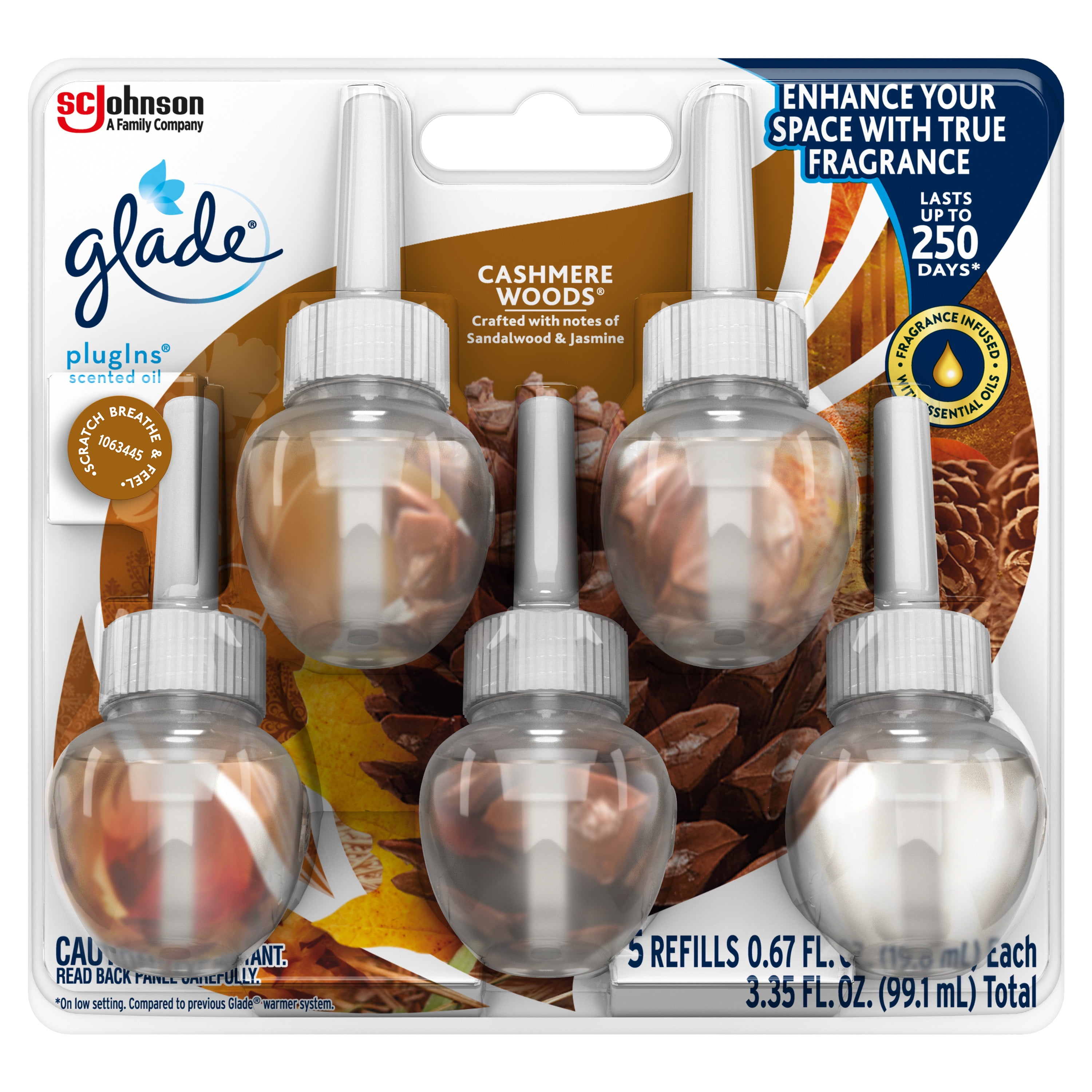 Glade PlugIns Scented Oil Refill Cashmere Woods, Essential Oil Infused