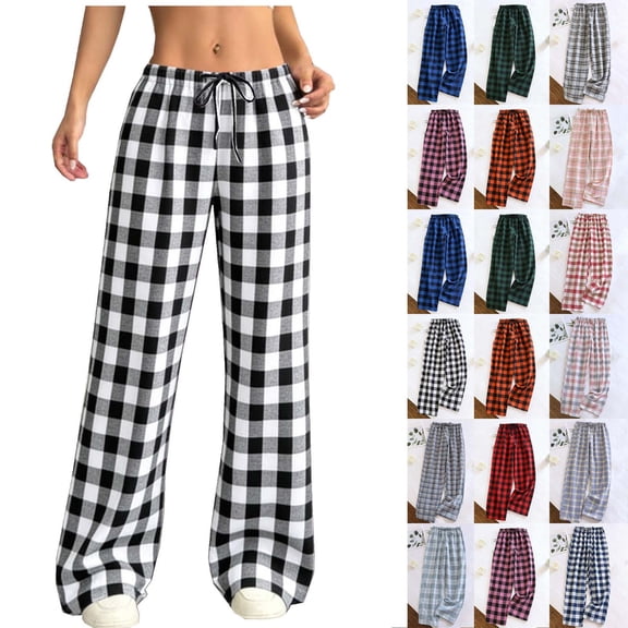 Yteetum Women's 100% Cotton Pajama Lounge Pants Super Soft Flannel Drawstring Plaid Pajama Pants Plaid Washed Thin Section Loose Casual Home Sleeping Long Pants with Pockets