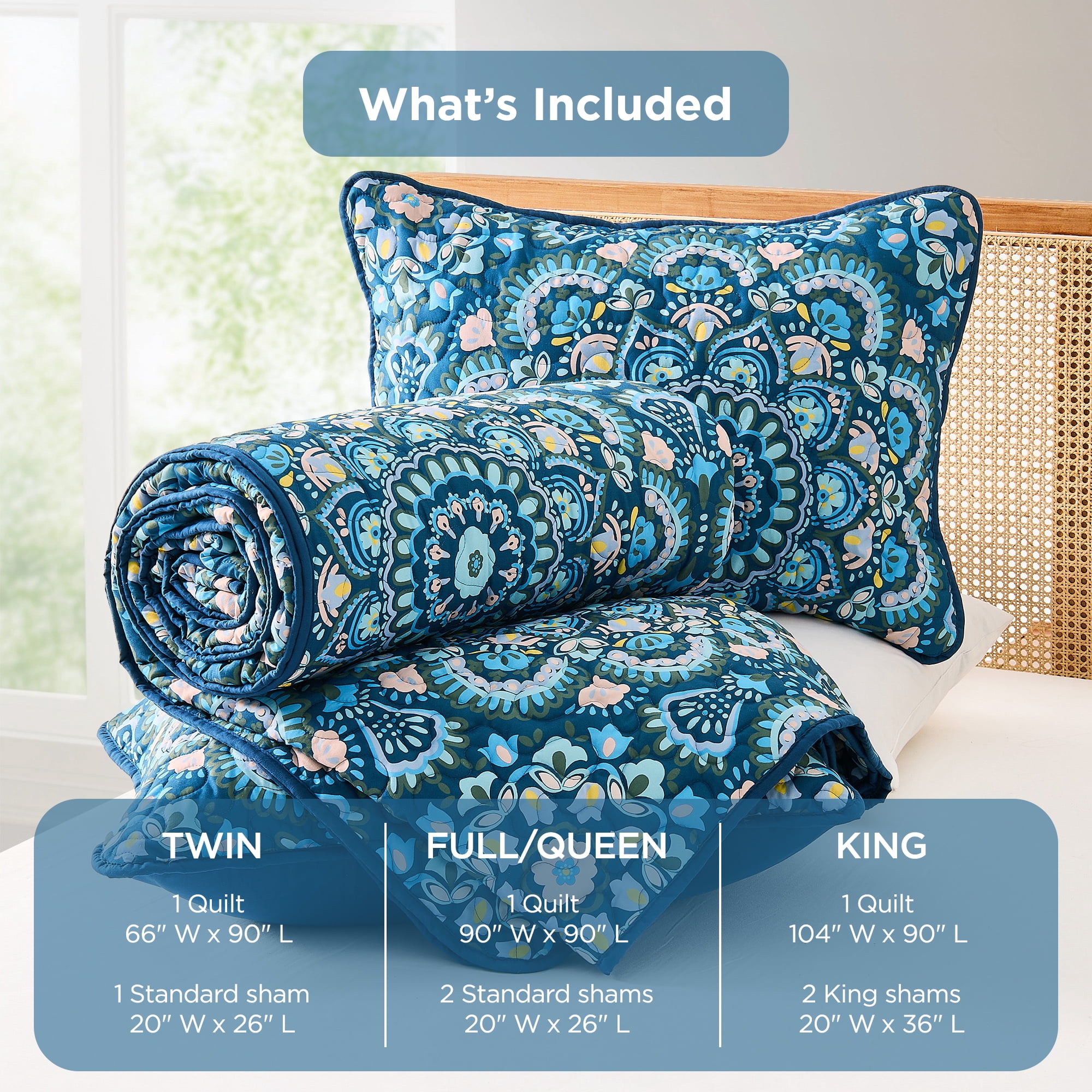 Regency Heights Full/Queen Quilt Set, 3-Piece Reversible Bedspread Coverlet Set, Navy Blue Quilted Bedding Set with Shams for All Season