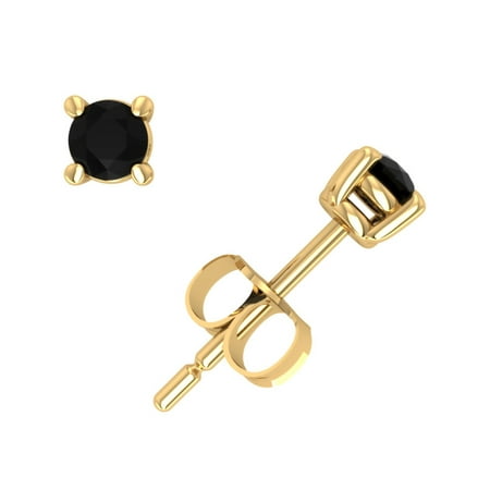 0.10Ct Round Black Diamond Basket Stud Earrings 14k Yellow Gold Prong Set AA