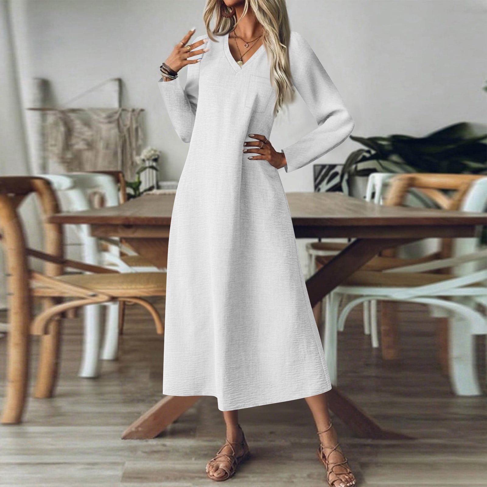 Flowy Dress For Beach Photoshoot Qolati Fall Dresses For Women Casual Long  Sleeve V Neck Flowy