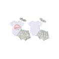 thumbnail image 2 of vera natura Baby Girl Summer Outfits Letter Rainbow Floral Print Short Sleeve Rompers Shorts Headband 3Pcs Clothes Set, 2 of 9
