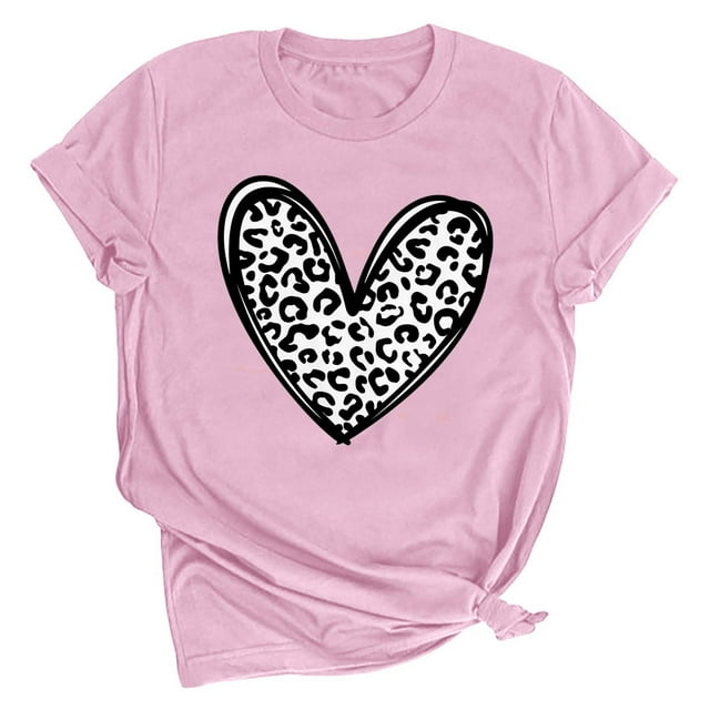 Meichang T-Shirts de la Saint-Valentin pour Femmes, T-Shirts Graphiques Cœur en Bonbon, Hauts de Vacances à Manches Courtes, Blouses Décontractées de Printemps, Col Rond, Pulls