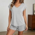 thumbnail image 6 of hoksml Women's V Neck Cap Sleeve Striped Top with Chest Pads Shorts Pajama Set Elastic Waist Summer Lounge, 6 of 6
