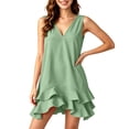 thumbnail image 6 of QUNYINEY A Line Womens Sundresses Casual Summer Sleeveless Mini Tank Dress V Neck Solid Loose Fit Ruffle Dresses, 6 of 7