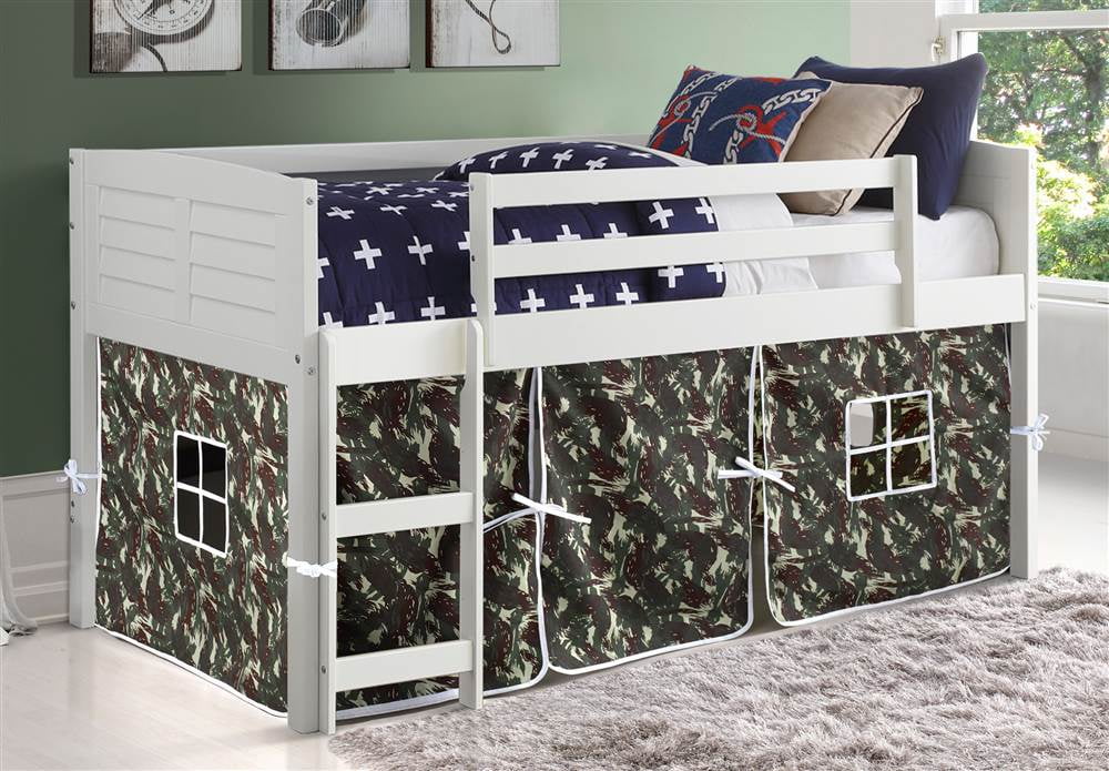 Twin Louver Low Tent Loft in White with Camo Tent