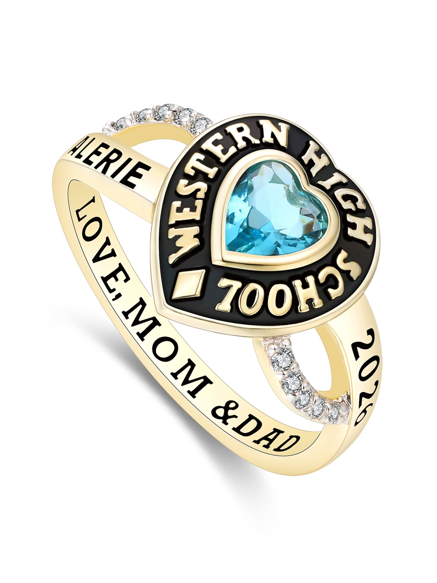 Mementos USA Custom Class Rings Sterling Silver for Women High School College-Gold-Heartstone