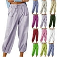 thumbnail image 2 of Qeaghou Linen Pants Women, 2024 Summer Casual Comfy Capri Pants Drawstring Straight Leg High Waisted Trousers With Pockets Lighting Deals, 2 of 7