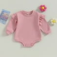 thumbnail image 4 of Gupgi Baby Girls Sweatshirt Romper Long Sleeve Solid Color Ruffle Bodysuits Infant Fall Jumpsuit, 4 of 8