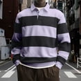 thumbnail image 2 of LMOIPLI Men's Long Sleeve Rugby Shirt Striped Button Down Collared Top Casual Business Performance Golf Work Shirt Purple M, 2 of 5