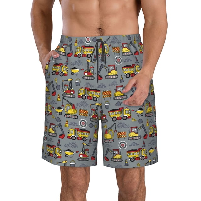 Balery Modern Excavator Traje de Baño Estilo Hawaiano para Hombre, Shorts de Secado Rápido con Bolsillos-Large