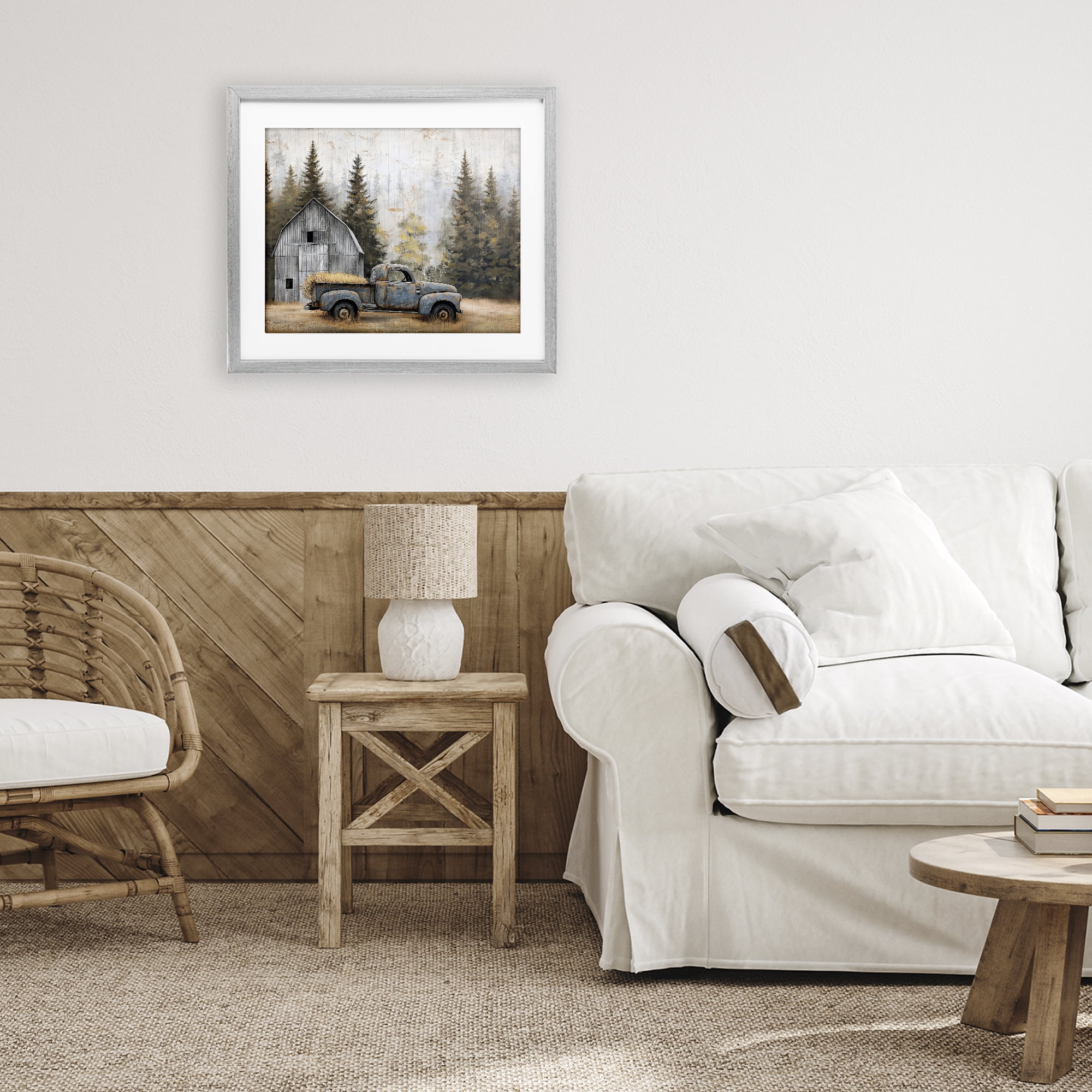 Stupell Industries Autumn Barn & Pine Forest Gray Framed Print Under Glass, design by Imagine It Images