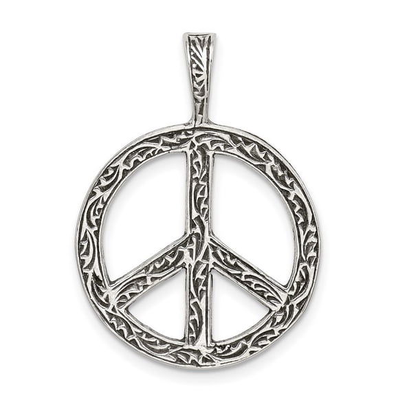 925 Sterling Silver Oxidized Peace Sign Charm 20x20mm Wide Pendant Necklace for Women - 2.4 Grams