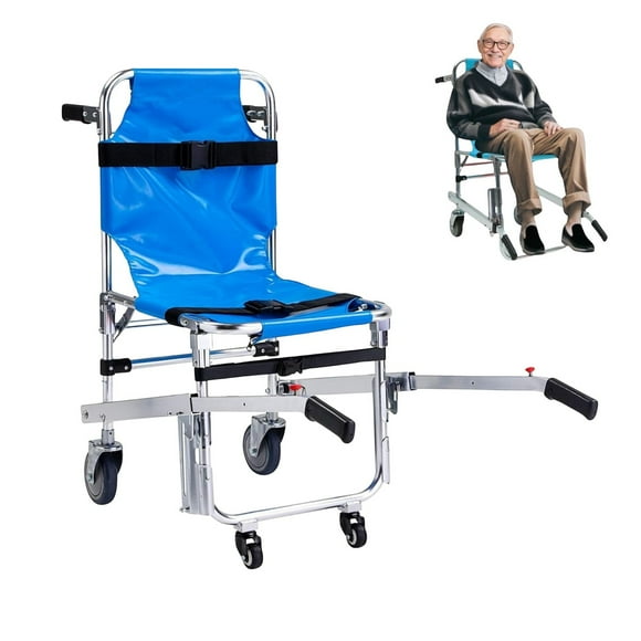 Silla de Ruedas para Escaleras Manual | 4 Ruedas Todoterreno | 3 Correas de Seguridad | Plegable | Transporte de Emergencia | Silla de Evacuación Rescate 158kg