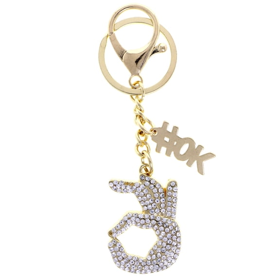 Hand HASHTAG OK Split-Ring-Keychain W/ Trigger-Snap Gold-Tone/Silver-Tone