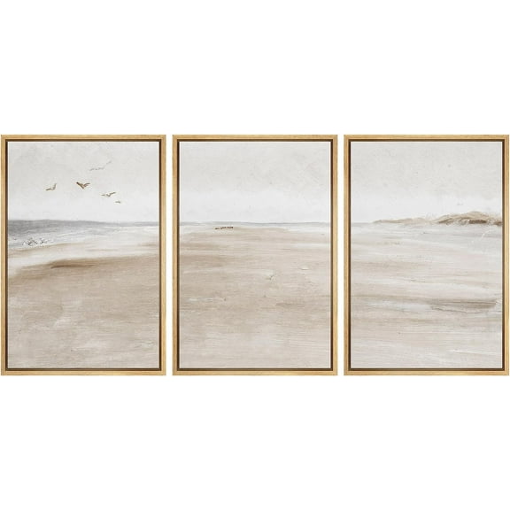 PixonSign Framed Canvas Print Wall Art Set Brown Desert Dune Tropical Watercolor Landscape Nature Wilderness Illustrations Modern Art Decorative Rustic Relax Colorful for Bedroom - 16"x24"x3 Natural