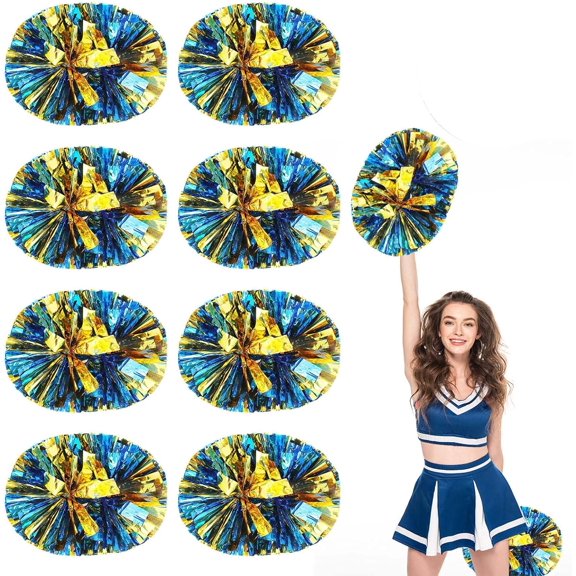 8 Pack pom poms Cheer,Handheld Cheer pom poms, Sports Cheer Plastic Pom Poms Cheerleading for Sports Team Spirit Cheering (Blue Gold)