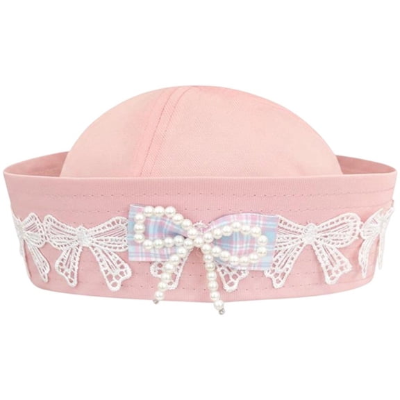Slccxzc Japanese Y2K Lace Sailor Hat with Bow Women Vintage Beret Flipped Brim Beret Cap for Party Accessory