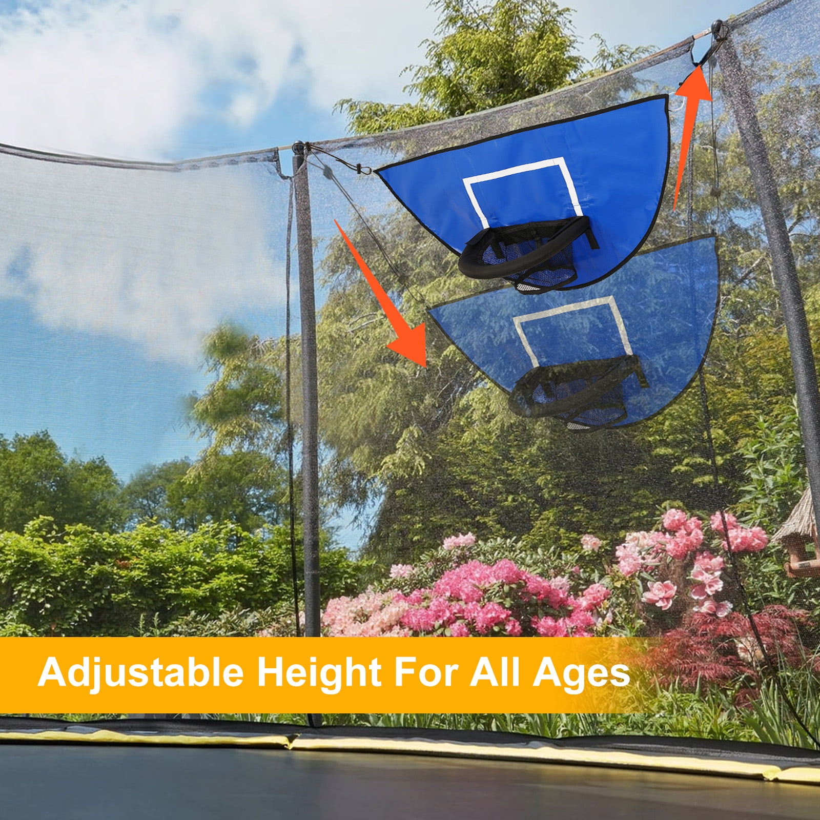 Trampoline Basketball Hoop with 3 Mini Basketball, Pump and Adjustable Length Drawstring, Waterproof Universal Basketball Hoop for Trampoline