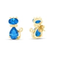 thumbnail image 3 of AFFY Pear & Oval Shape Simulated Blue Topaz Cute Animal Kitty Cat Stud Earrings In 14k Yellow Gold Over Sterling Silver, 3 of 5