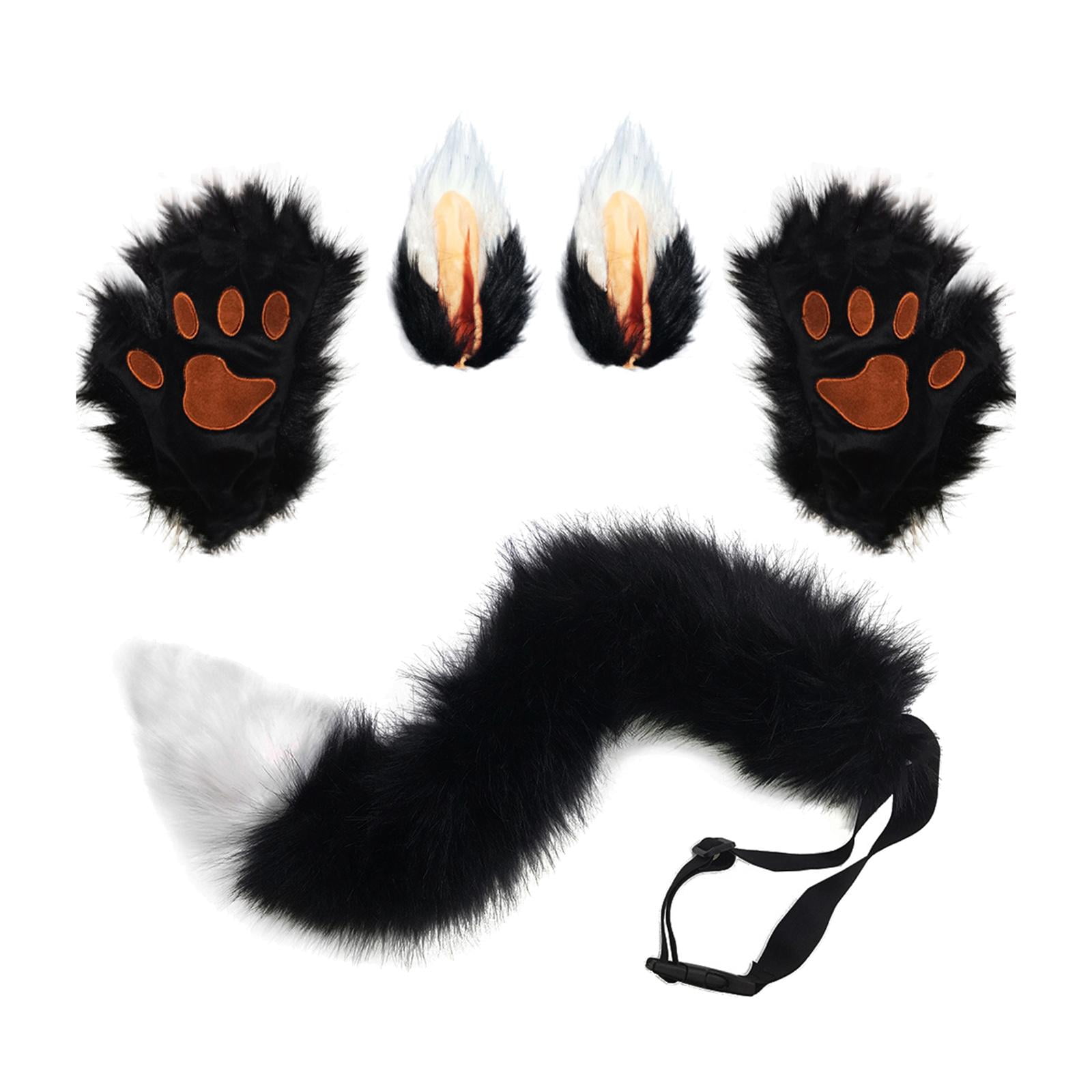 Dark Grey Fox Ears & Tail Set Faux Fur & Marabou Trim Fancy Dress Fox One Size 