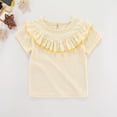 thumbnail image 2 of WAYUTE Girls Ruffle Hem Tee Shirt Round Neck Solid Color Buckle Blouse Top for Toddler Kids Lightweight Casual Outdoor, 2 of 7
