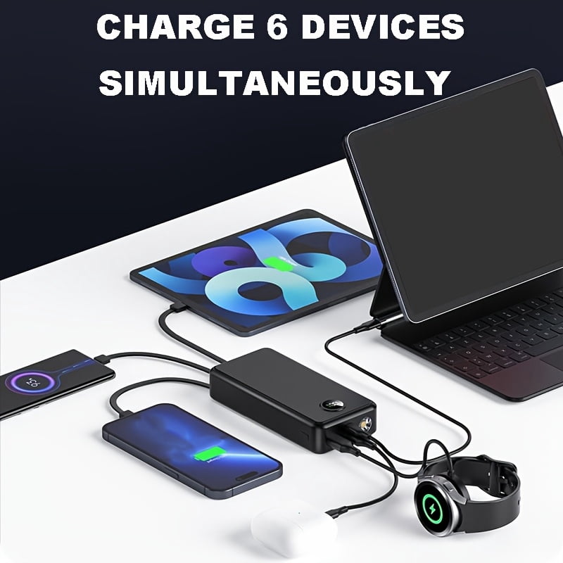Travel Essential Portable 20000mAh Power Bank With 4 Built-in Cables,Travel Essential Portable Charger,22.5W Fast Charging Battery Charger,USB-C Input/Output, 6 Output 2 Input Cell Phone Battery Pack