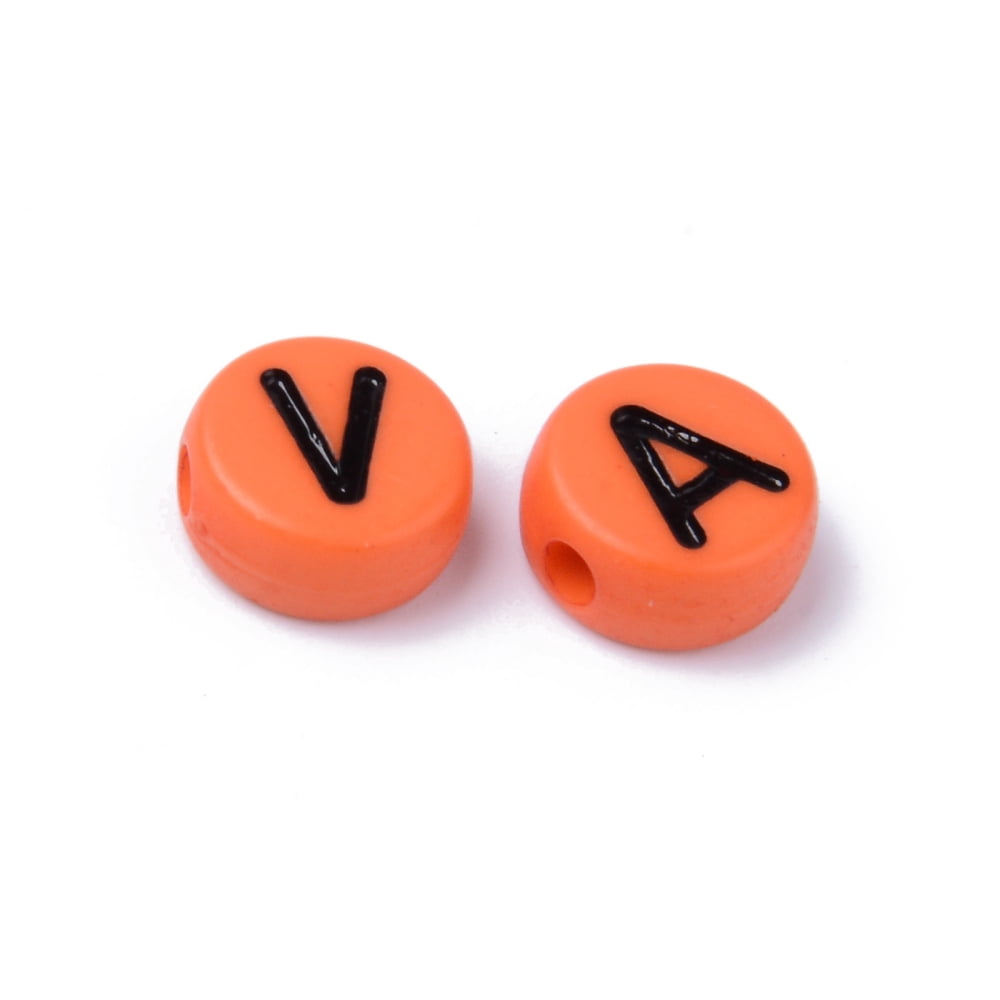 500g Opaque Acrylic Beads Horizontal Hole Flat Round with Black Random Letters Mixed Color 10x4.5mm Hole: 2mm 1600pcs/500g