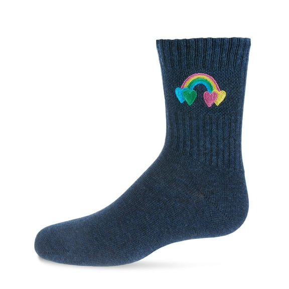 MeMoi Rainbow Patch Kids Cotton Blend Crew Sock - Girls - Female, 12, White