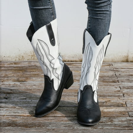 

Zedker Womens Boots Women Boots Women S Shoes Fashion Retro Pointed Toe Mid-Heel High-Top Knight Boots Embroidery Boots Chunky Boots For Women