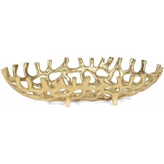 14” x 3” Large Decorative Oval Aluminum Golden Branch Reef Centerpiece Tray$$Home Decor, Kitchen, & Other