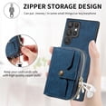 thumbnail image 4 of SaniMore for Samsung Galaxy S22 Ultra (6.8" 2022) Case,Wear-resistant PU Leather Skin + Zipper Purse Card Slots Removeable Crossbody Lanyard Stand Shell Shockproof Anti-scratch Drop-resistant, Blue, 4 of 10