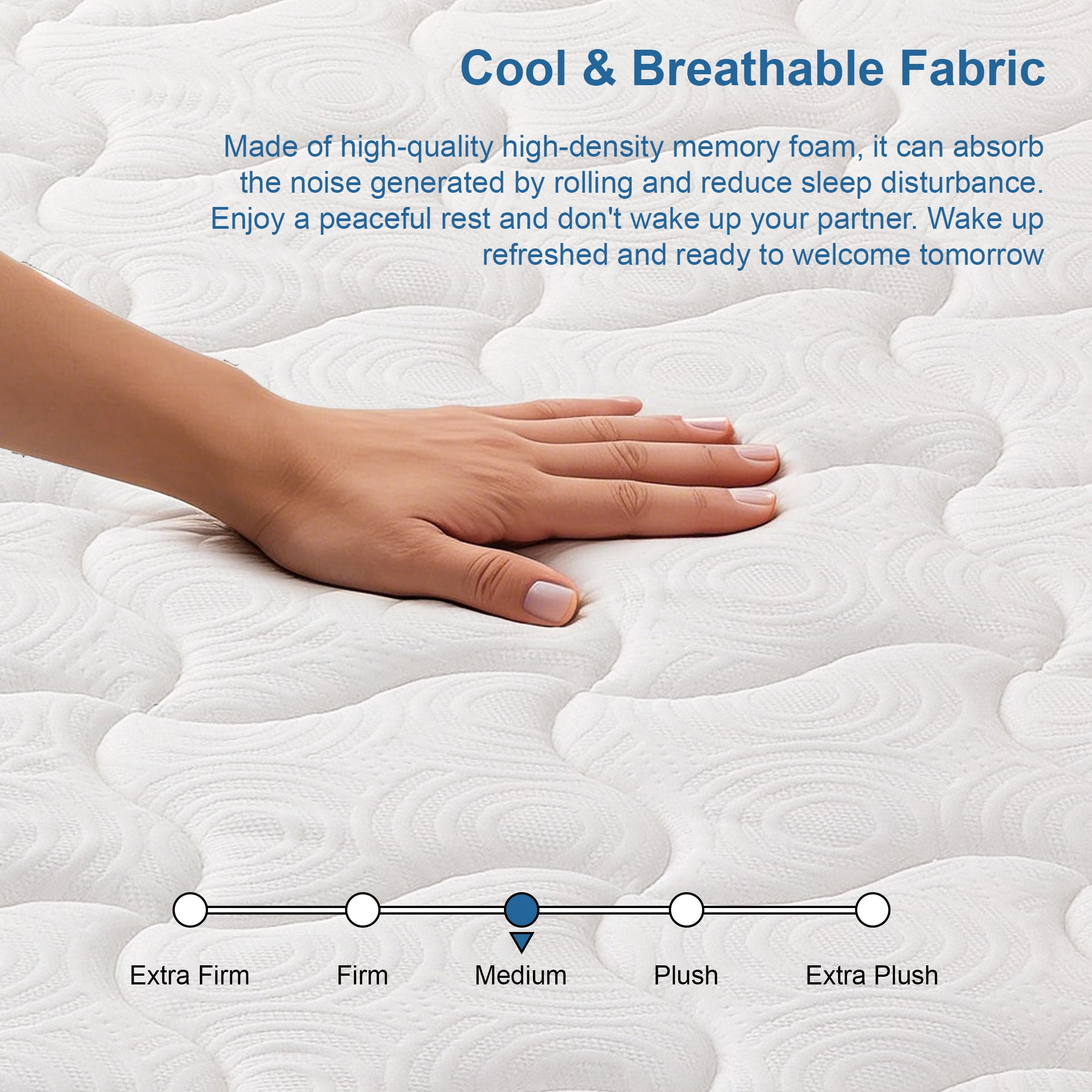 King Size Mattress,10 Inch Medium Firm Memory Foam, Pocket Springs for Back Pain Relief & Pressure Relief, Cooling Antibacterial Cover, CertiPUR-US Certified, White