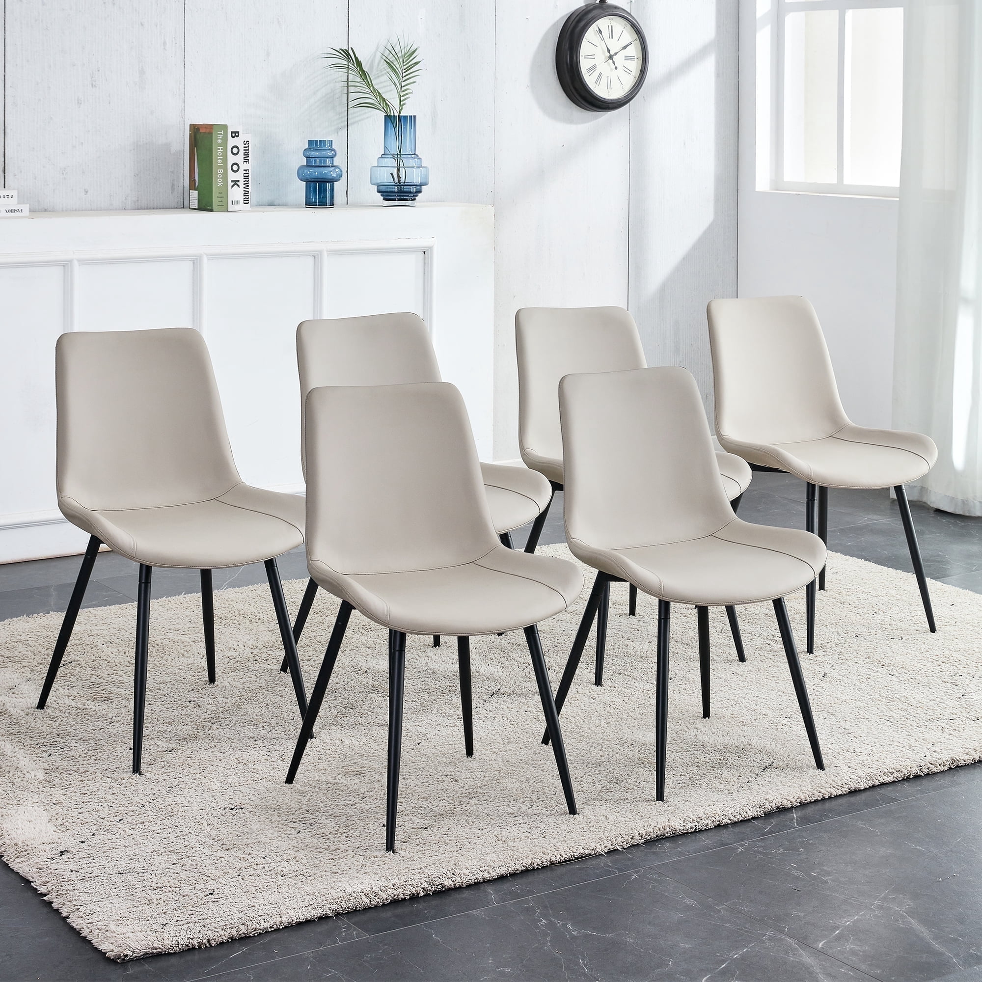 SUDICA 6-Piece Modern Gray Faux Leather Dining Chairs with Upholstered Seat and Metal Legs for Dining Room