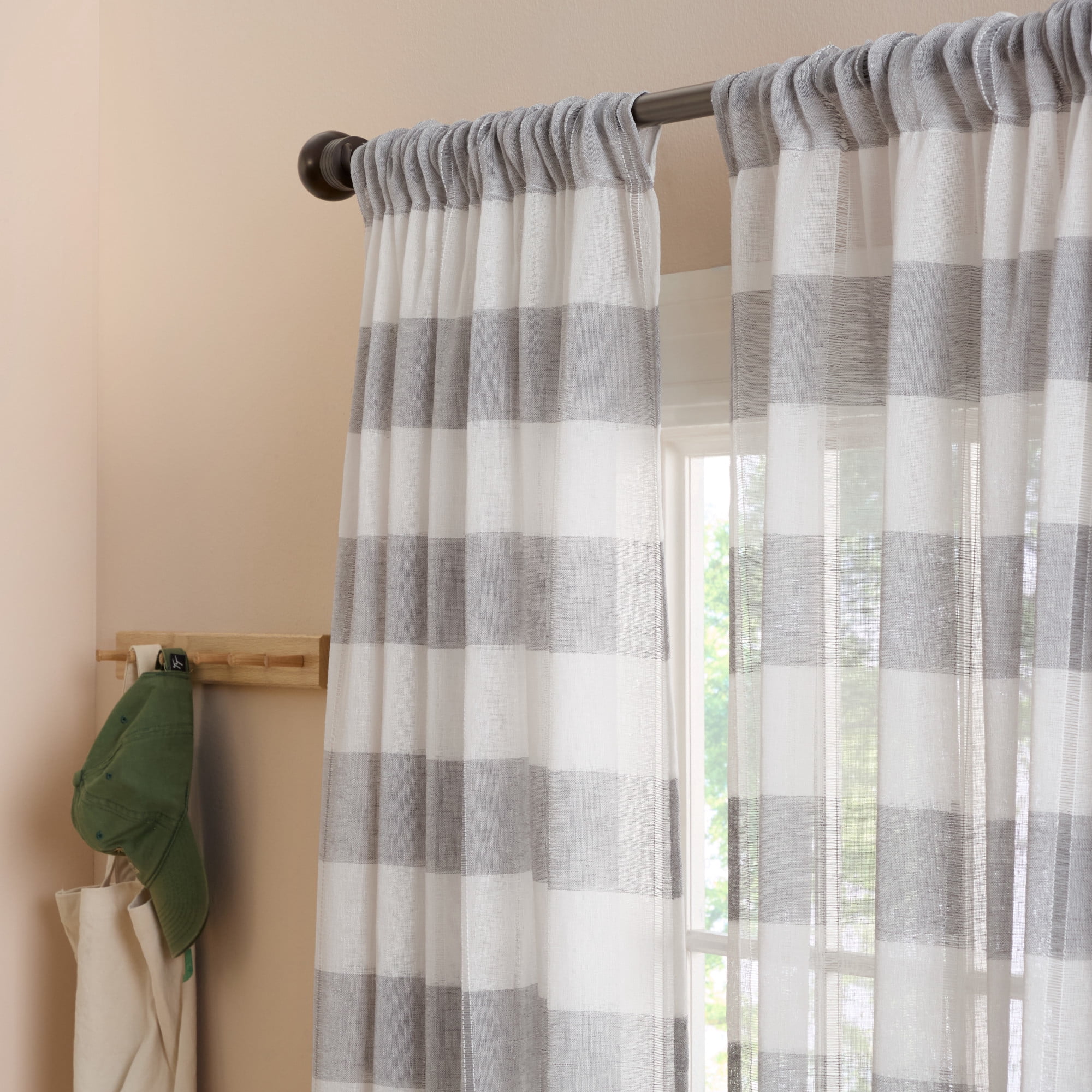 TOWN & COUNTRY BASICS Pax Semi-Sheer Stripe, Light Filtering Indoor Curtains 2-Pack Grey/White, 50"x84"