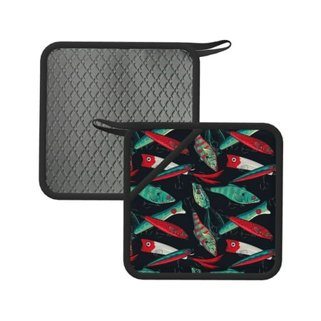 

2PCS Pot Holders for Kitchen - Heat Resistant Silicone Pot Holders with Hanging Loop Fishing Lure Non Slip Oven Hot Pads Potholders for Decor Baking Cooking Kitchen