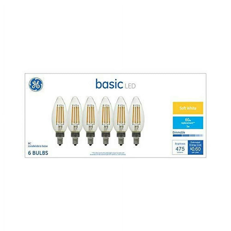 GE Basic 6-Pack 60 W Equivalent Warm White B10 LED Light Fixture Light  Bulbs Vintage Soft LED Decorative Candelabra Antique