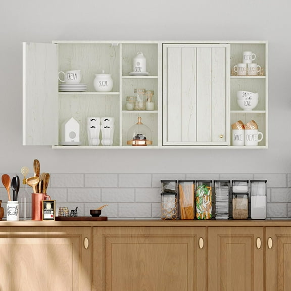 Bathroom Wall Cabinet Set of 2, Small Wall Cabinet Over Toilet with Door and Adjustable Shelf, Rustic Medicine Cabinet for Kitchen, Garage, Livingroom, Laundry Room (White, 2 PCS)